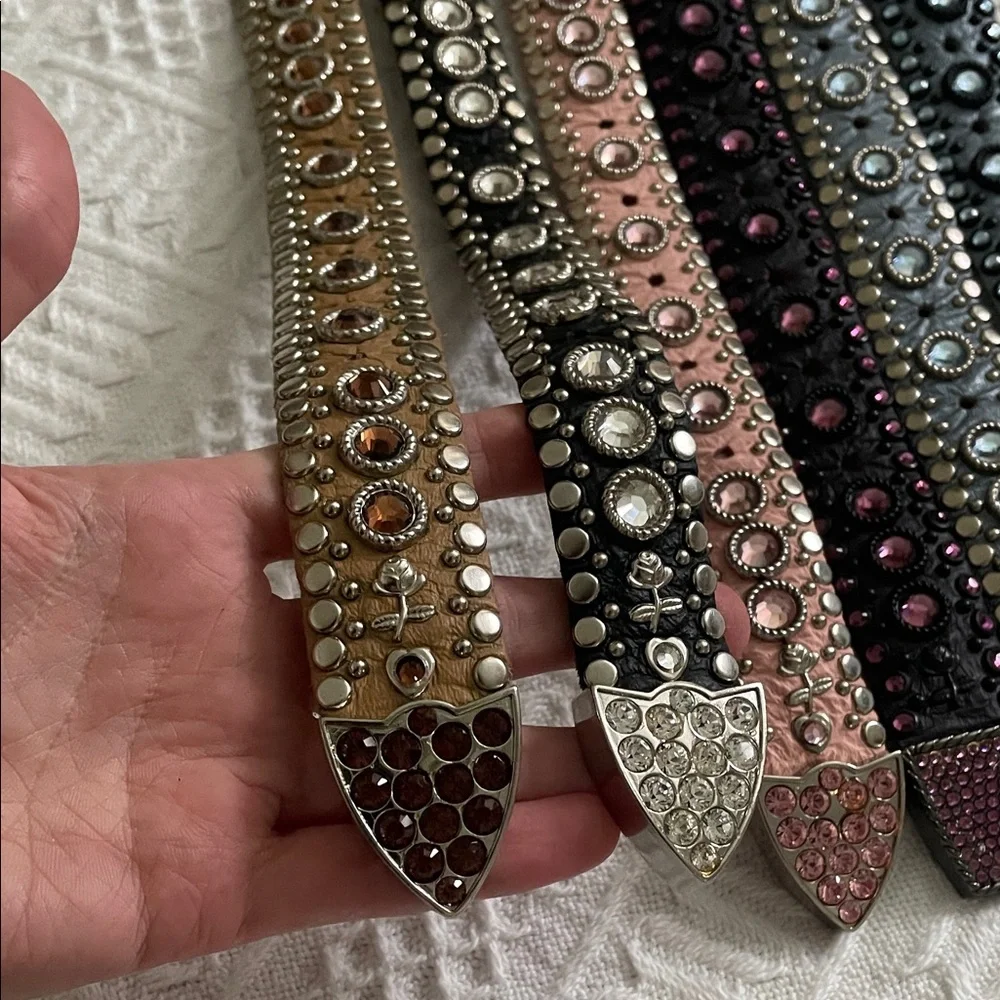 2 Kippys Leather Swarovski Cowgirl Black Brown Crystal Studded Belts 30 small